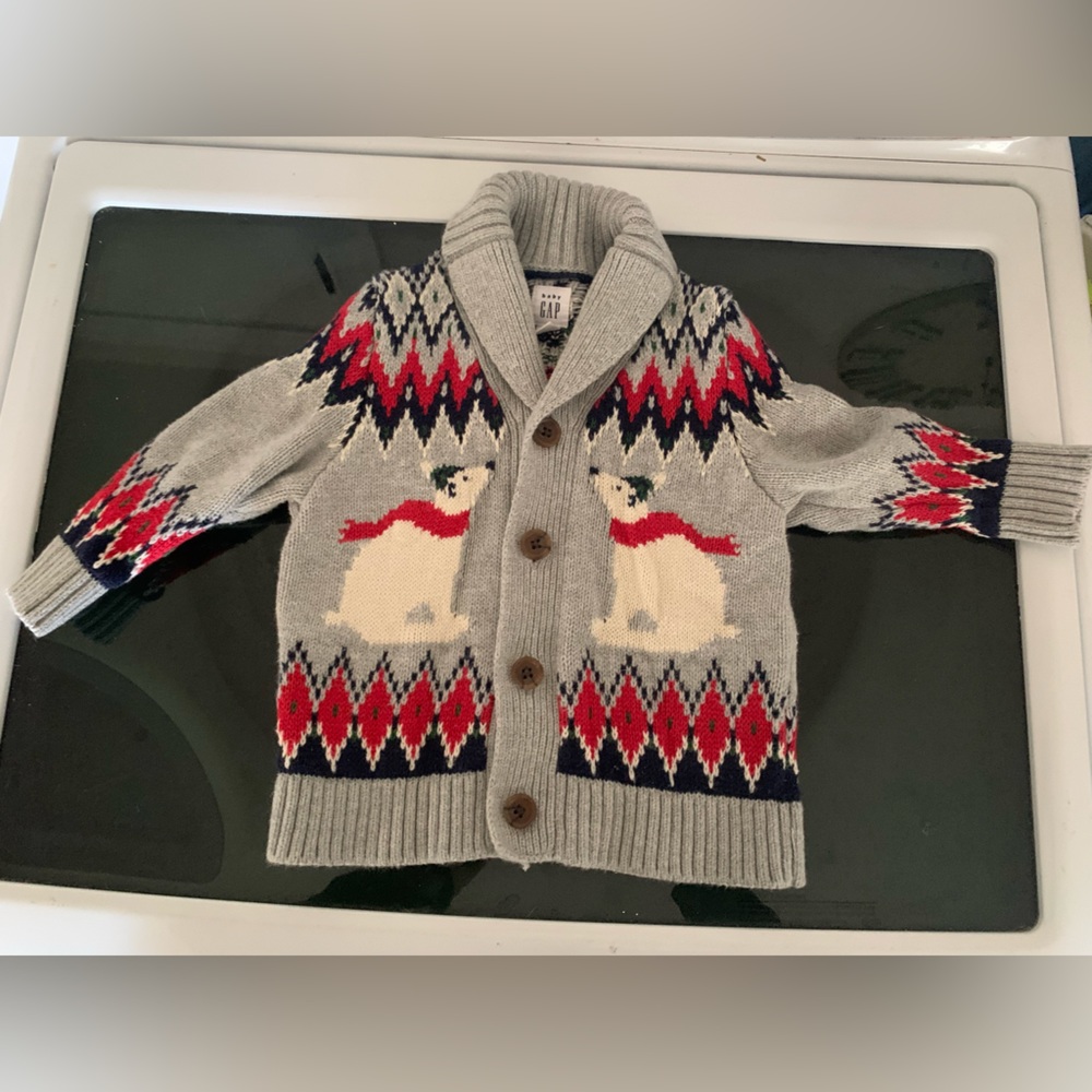 GAP Baby Polar Bear Knit Button-Up Sweater - Size 6-12 Months